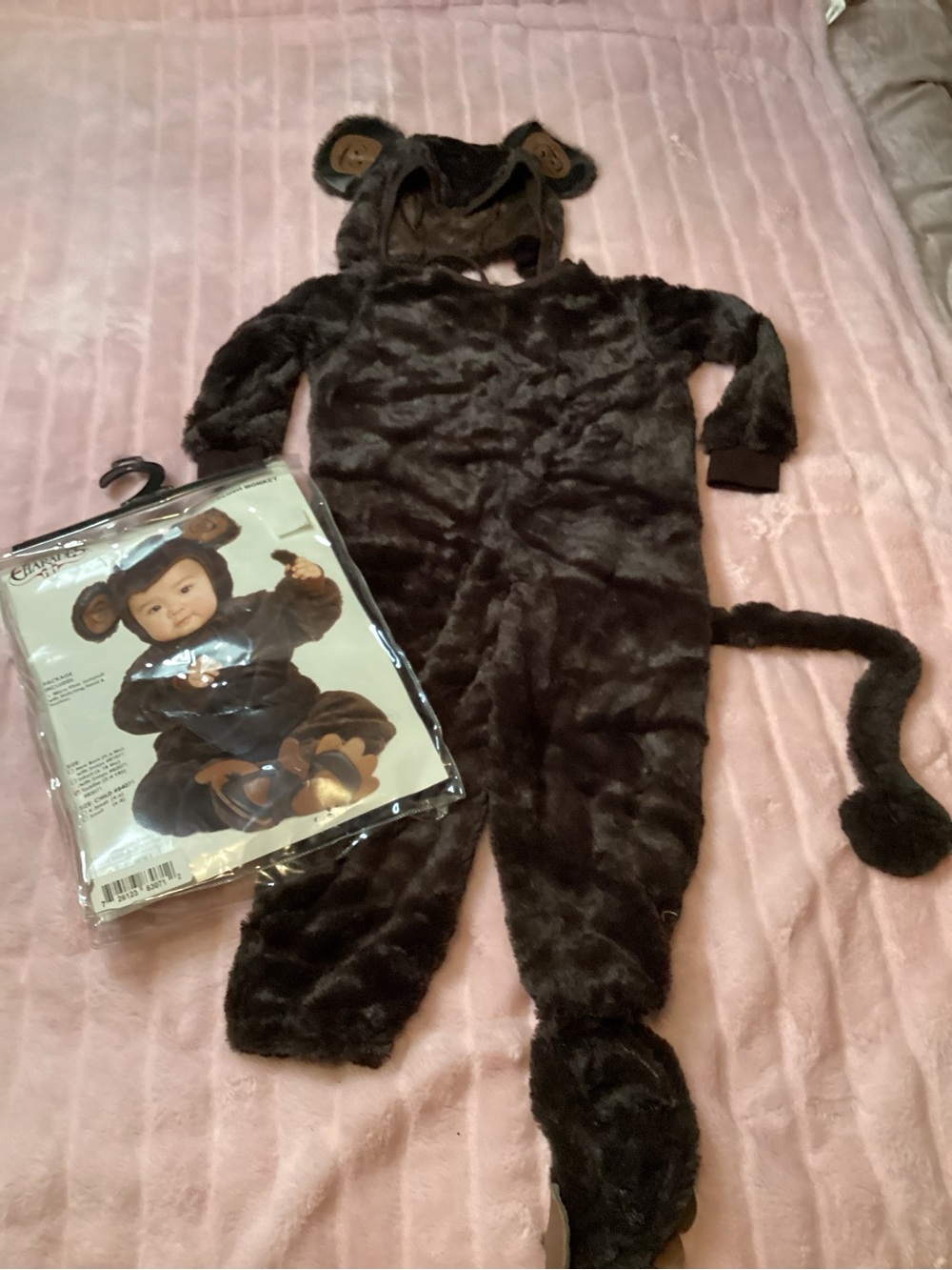 Toddler Plush Brown Monkey Costume with Hood and Tail Halloween